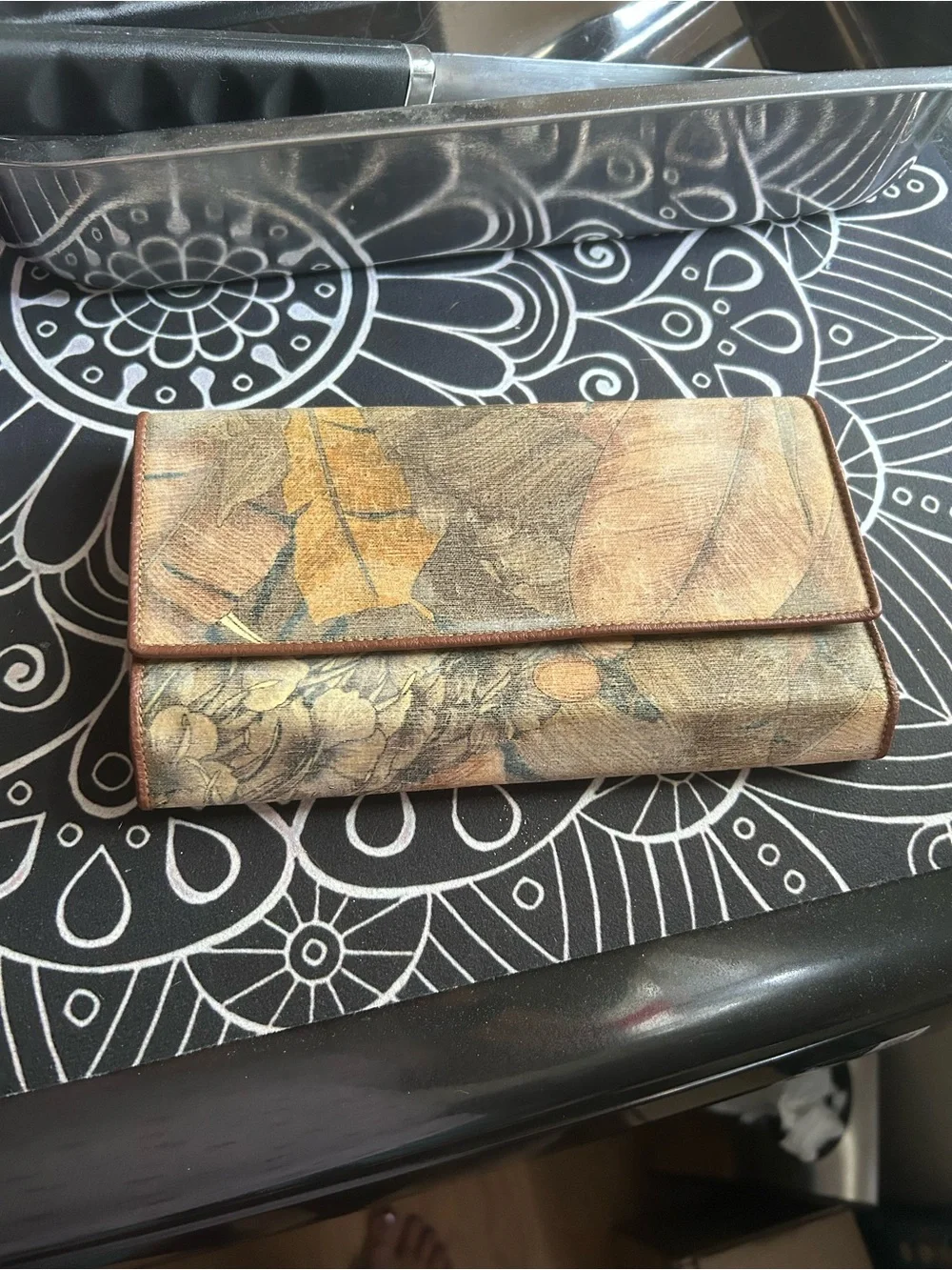 Salvatore Ferragamo Brown and Gold Floral Leather Wallet
